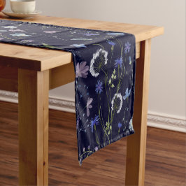 Caminho De Mesa Pequeno Padrão Floral de Flor Silvestre Bonita Roxa Azul