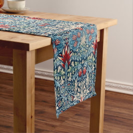 Caminho De Mesa Pequeno Padrão floral em folhas verdes com fundo azul