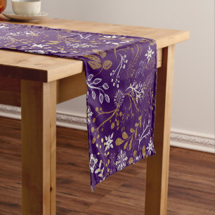 Caminho De Mesa Pequeno Padrão floral intrincado com dourado e branco 