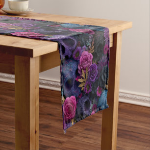 Caminho De Mesa Pequeno Padrão Floral Sombriamente Gótico de Caveira Sem C
