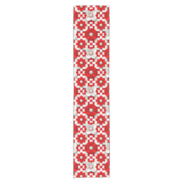 Caminho De Mesa Pequeno Padrão Floral Vibrante em Vermelho e Branco com Pé
