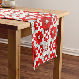 Caminho De Mesa Pequeno Padrão Floral Vibrante em Vermelho e Branco com Pé