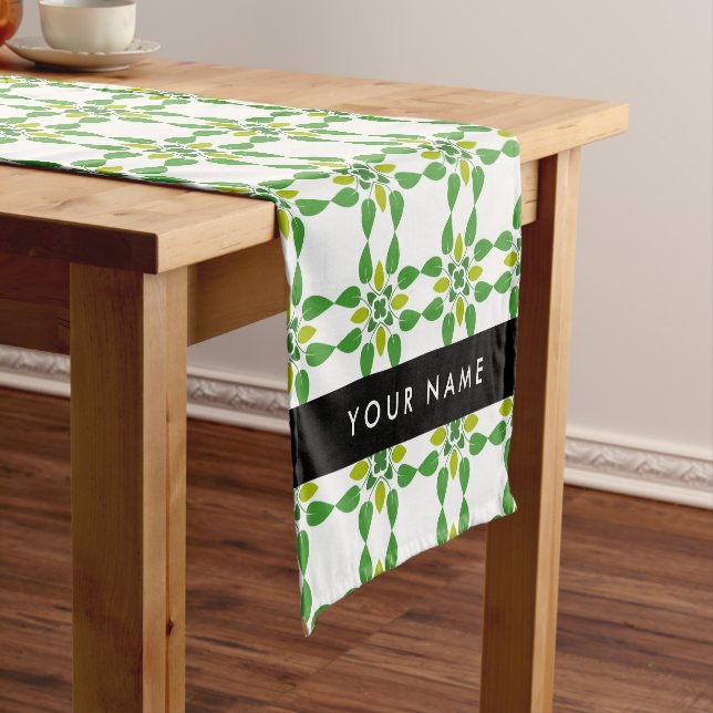 Caminho De Mesa Pequeno Padrão Folha, Folhas Verdes, Seu Nome (No Local)
