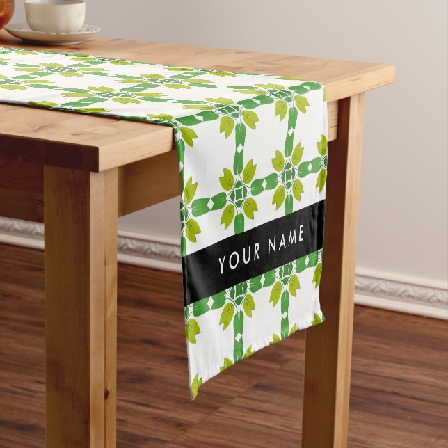 Caminho De Mesa Pequeno Padrão Folha, Folhas Verdes, Seu Nome (No Local)
