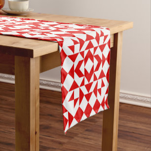 Caminho De Mesa Pequeno Padrão Geométrico de Quilt do Vintage Red Christ
