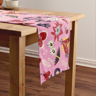 Caminho De Mesa Pequeno Padrão Místico Retro-Pop de Arte Rosa Kitsch, de 1