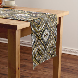 Caminho De Mesa Pequeno Padrão moderno e moderno em prata, ouro e preto
