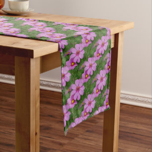 Caminho De Mesa Pequeno Padrão Natural das Flores de Cosmos Rosa