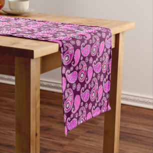 Caminho De Mesa Pequeno padrão Paisley, rosa fúcsia, roxo e branco
