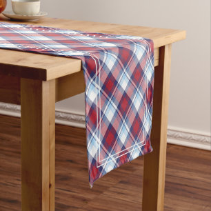 Caminho De Mesa Pequeno Padrão Tradicional de Tartan Azul Branco Vermelho