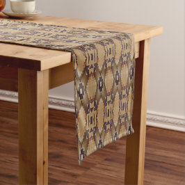 Caminho De Mesa Pequeno Padrão Tribal de Cinzas Beige Castanho Laranja