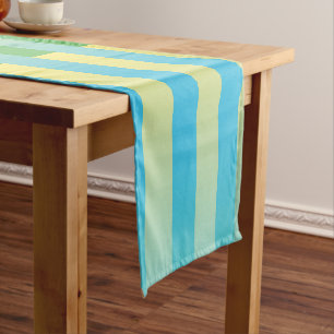 Caminho De Mesa Pequeno Padrão verde amarelo azul riscado