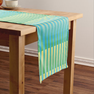 Caminho De Mesa Pequeno Padrão verde amarelo azul riscado