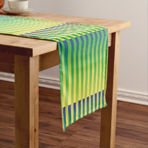 Caminho De Mesa Pequeno Padrão Verde Amarelo Azul Striped