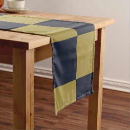 Caminho De Mesa Pequeno Padrão Verificado Dourado e Marinho Elegante