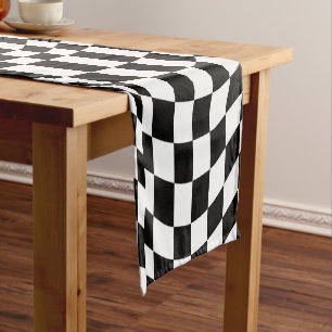 Caminho De Mesa Pequeno Padrão verificado retroativamente preto e branco