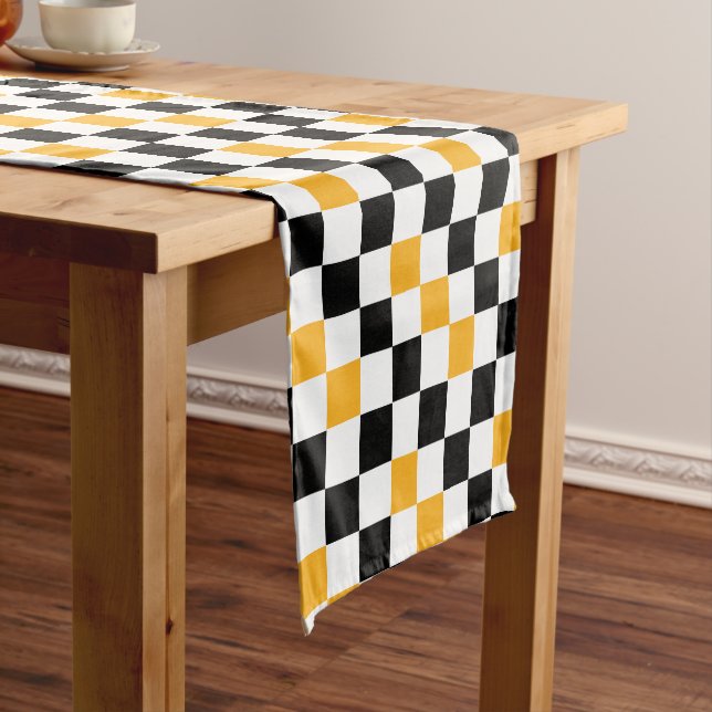 Caminho De Mesa Pequeno Padrão Xadrez Amarelo Preto Branco Design  (No Local)