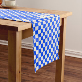 Caminho De Mesa Pequeno Padrão xadrez cobalto e creme