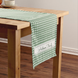 Caminho De Mesa Pequeno Padrão Xadrez em Verde com Duplo Sobrenome