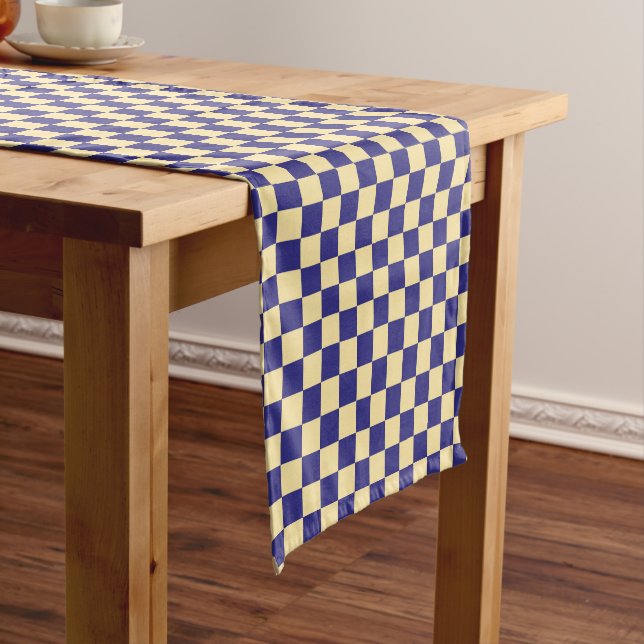 Caminho De Mesa Pequeno Padrão xadrez índigo e manteiga (No Local)