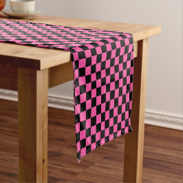 Caminho De Mesa Pequeno Padrão xadrez preto e rosa