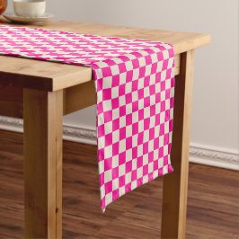 Caminho De Mesa Pequeno Padrão xadrez rosa quente e bege