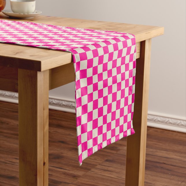 Caminho De Mesa Pequeno Padrão xadrez rosa quente e bege (No Local)