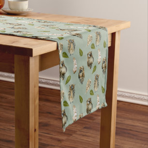 Caminho De Mesa Pequeno Padrões de Coruja de Pele Bonita em Verde Sage