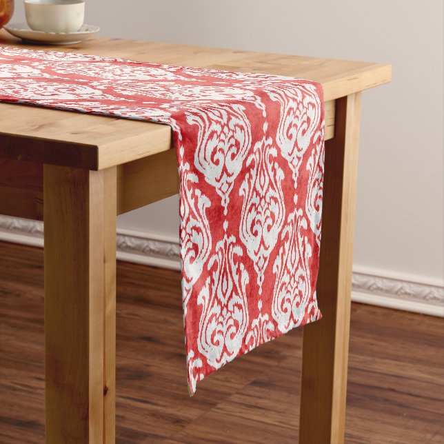Caminho De Mesa Pequeno padrões tribais de ikat, vermelho-claro e branco (No Local)