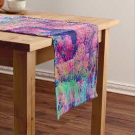 Caminho De Mesa Pequeno Paisagem Impressionista Roxa e Rosa Quente