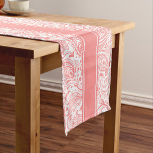 Caminho De Mesa Pequeno Paisley e Stripes Florais Brancas e Rosa Elegante