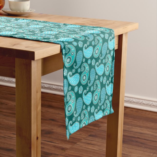 Caminho De Mesa Pequeno Paisley, Teal, Aqua e White (No Local)