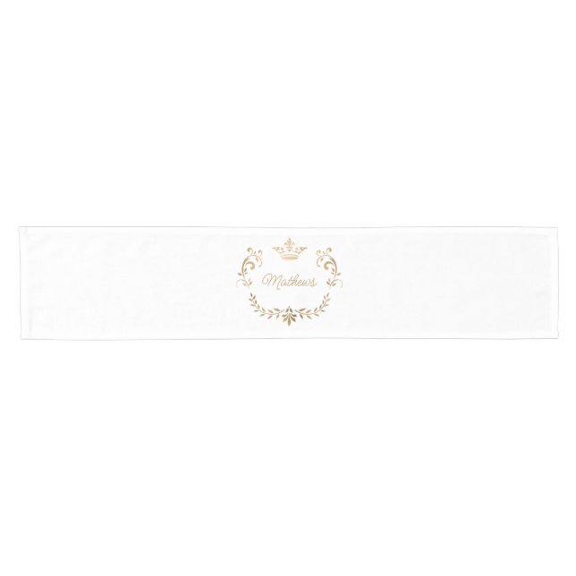 Caminho De Mesa Pequeno Paixão Branco e Dourado Personalizado (Horizontal)