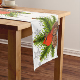 Caminho De Mesa Pequeno Pano de mesa de Natal com pinhas e cardeais