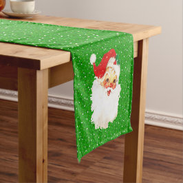 Caminho De Mesa Pequeno Papai Noel em Confetes Verdes Festivos Brilhantes