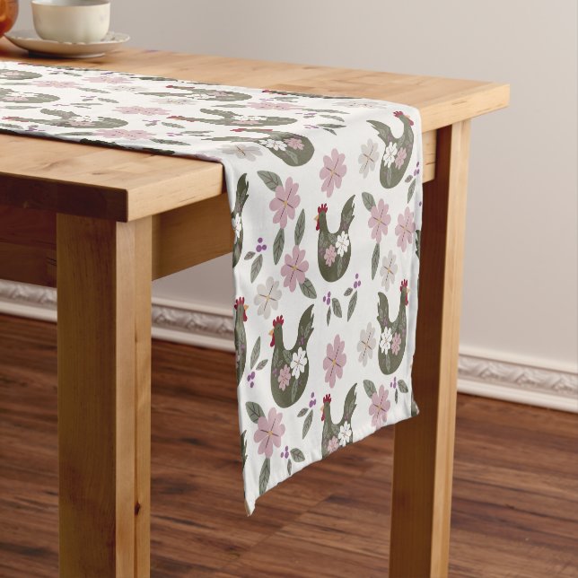 Caminho De Mesa Pequeno Páscoa sem costura com frango. (No Local)