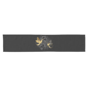 Caminho De Mesa Pequeno Pássaro Humino Negro e Dourado