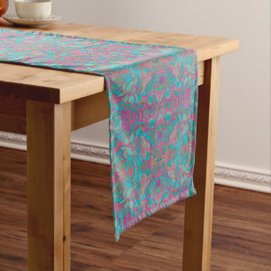 Caminho De Mesa Pequeno Pássaros árabes Padrão boêmico turquesa rosa