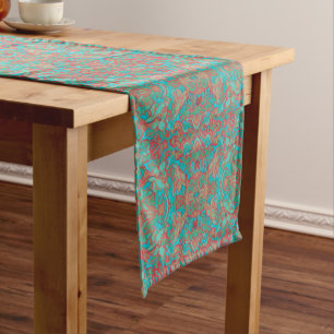 Caminho De Mesa Pequeno Pássaros arábicos Bohemian Boho Turquoise Red Gree