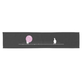 Caminho De Mesa Pequeno Pássaros cor-de-rosa, bonitos, com bolhas, em pret