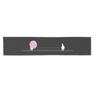 Caminho De Mesa Pequeno Pássaros cor-de-rosa, bonitos, com bolhas, em pret
