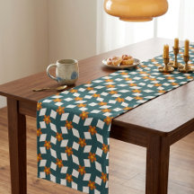 Passeio de Mesa com Grade Floral em Teal e Laranja
