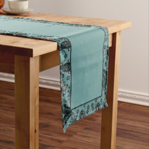 Caminho De Mesa Pequeno Passeio de mesa curto paisley em azul-teal escuro