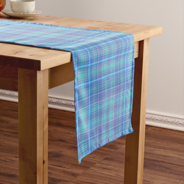 Caminho De Mesa Pequeno Pastel Blue Plaid Pattern (No Local)