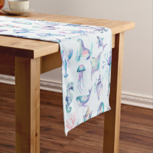 Caminho De Mesa Pequeno Pastel colorido padrão dos animais marinhos