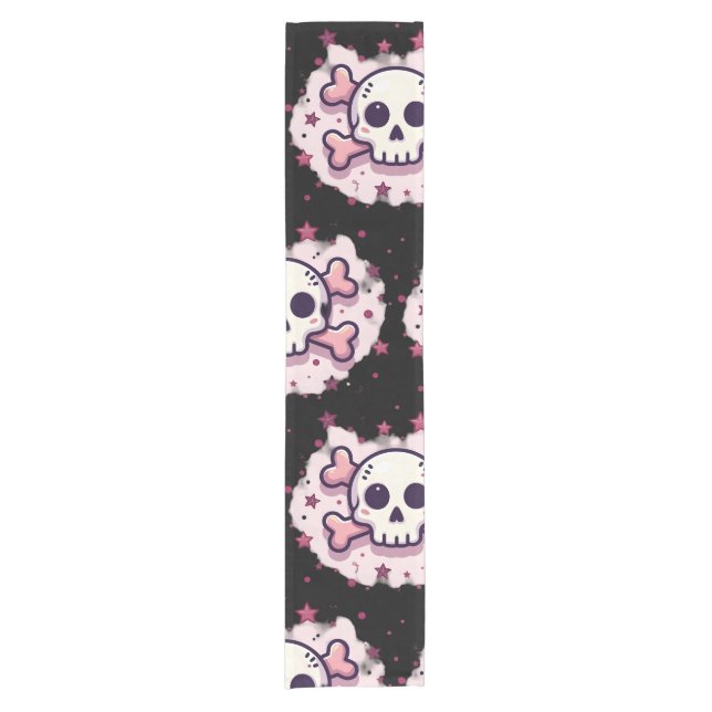 Caminho De Mesa Pequeno Pastel Pink Skull and Crossbones (Frente)