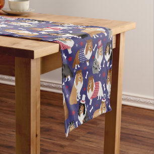 Caminho De Mesa Pequeno Patriotic Sheltie Shetland Sheepdog
