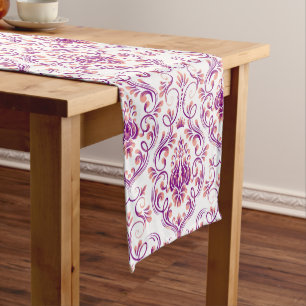 Caminho De Mesa Pequeno Peach e Damasco Roxo Padrão Elegante Floral