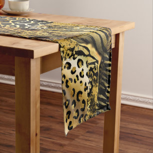 Caminho De Mesa Pequeno Pele selvagem de ouro de animal preto padrão-impre