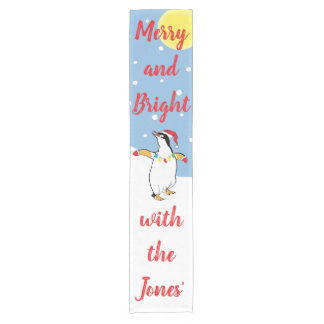 Caminho De Mesa Pequeno Pinguim Feliz de Natal Personalizar 14 x 72